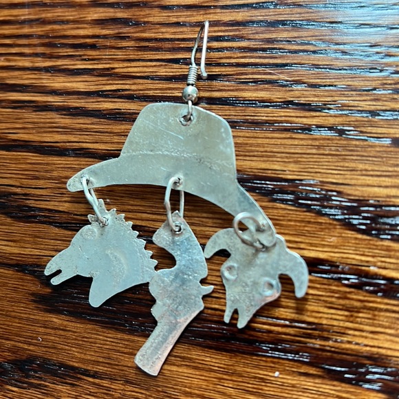 Sterling Silver Cowgirl Earrings with Turquoise - Picture 2 of 5